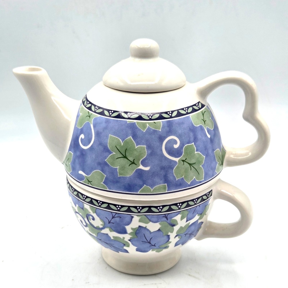 VINTAGE Pfaltzgraff Blue Isle Pattern Tea for One Teapot and Cup